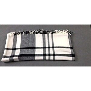 Gray Plaid Acrylic Blanket Scarf 50x45 in Fringe Wrap Shawl Soft Winter Gift